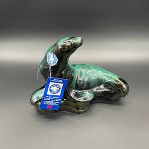 Vintage Blue Mountain Pottery Green Black Seal Sea Lion Figurine Canada Nautical
